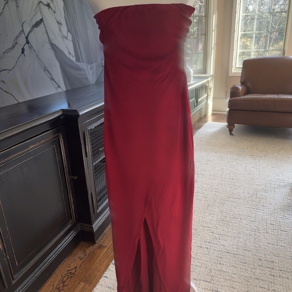 Private Label Red Strapless Gown with Ribbed Texture